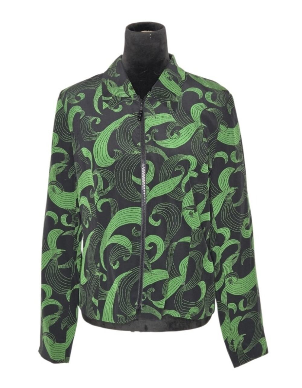 Maggie London 100% Silk Full Zip Jacket Abstract Swirl Print Size 10 Art To Wear